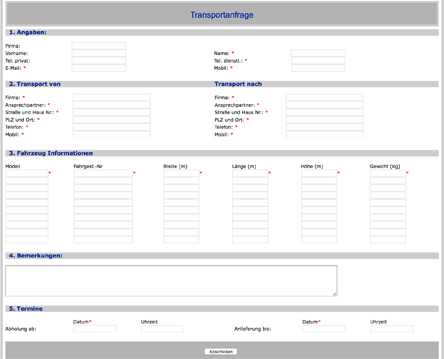 Transportanfrage formular