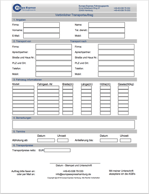 Transportanfrage formular